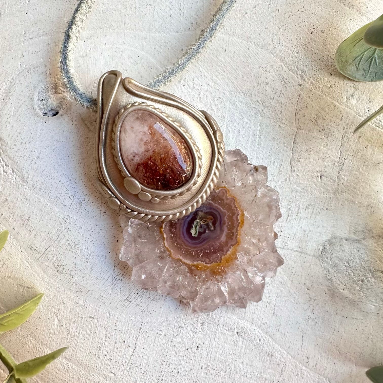 Handmade gemstone necklace amethyst and hematite quartz spiritual jewelry