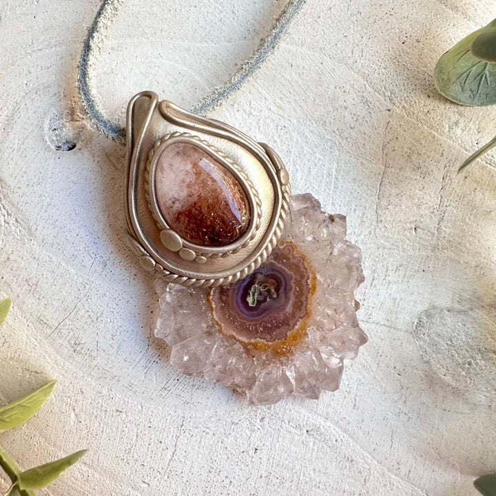 Handmade gemstone necklace amethyst and hematite quartz spiritual jewelry