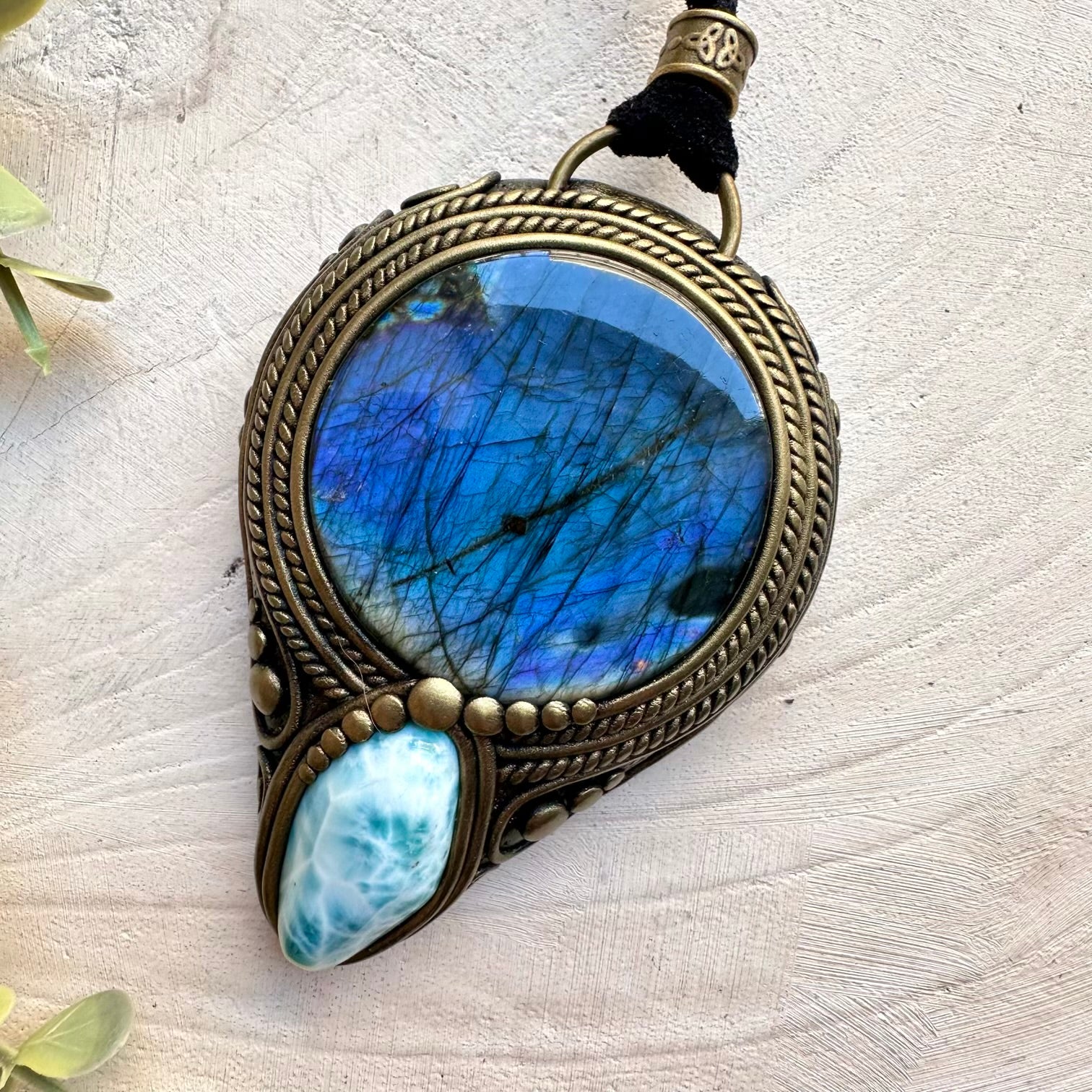 One of a kind labradorite and larimar gemstone necklace