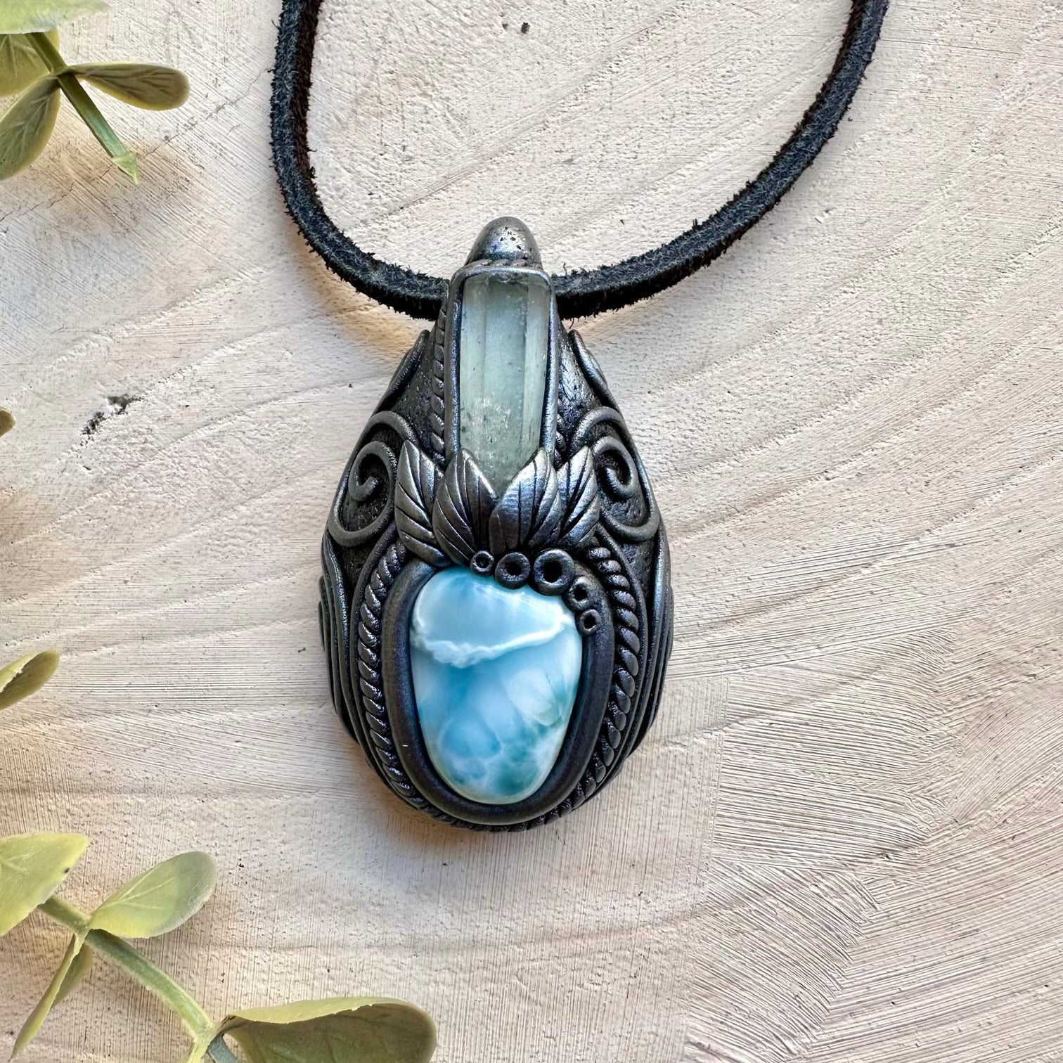 Handmade necklace with larimar and aquamarine gemstone