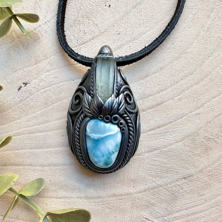 Handmade necklace with larimar and aquamarine gemstone