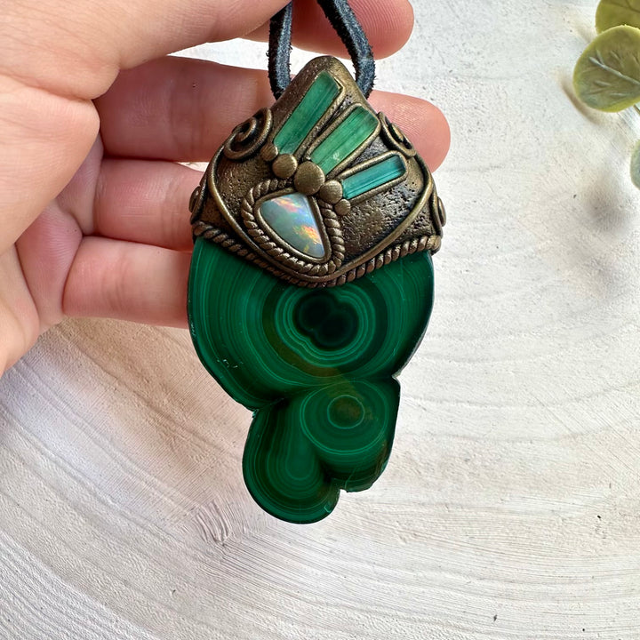 One of a kind malachite gemstone necklace