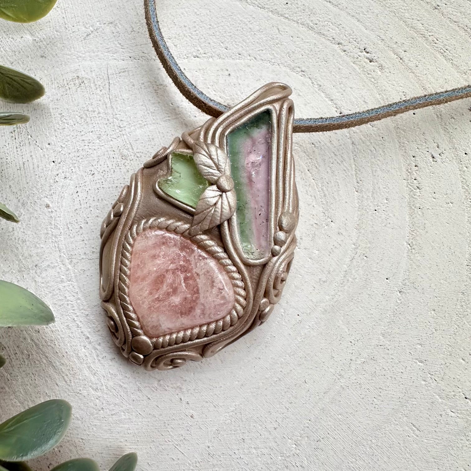 One of a kind watermelon tourmaline gemstone necklace