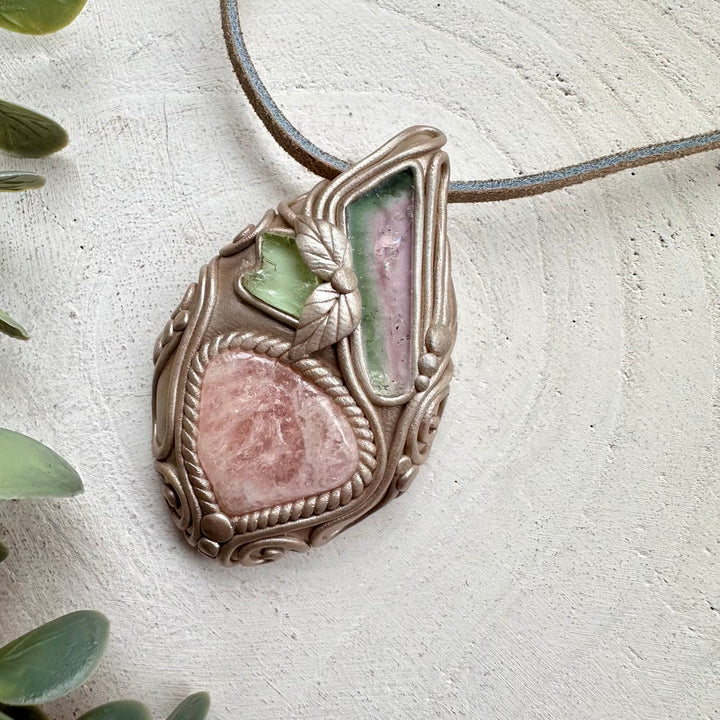 One of a kind watermelon tourmaline gemstone necklace