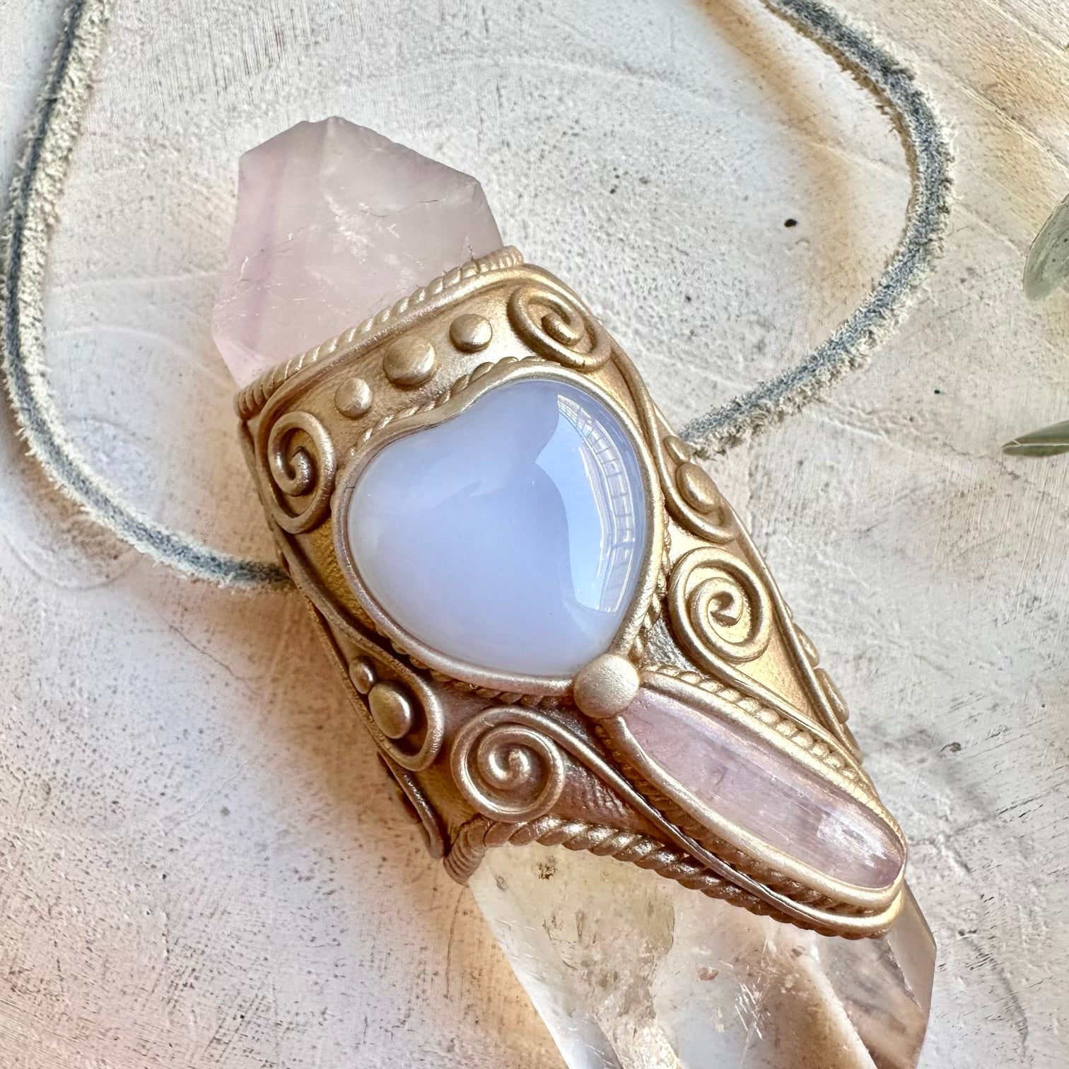 Handmade gemstone wand with clear quartz and mixed healing crystals