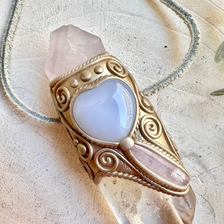 Handmade gemstone wand with clear quartz and mixed healing crystals