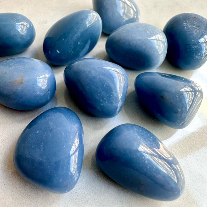 Angelite Polished Crystal – Natural Blue Healing Stone for Calm, Peace & Spiritual Connection (1 or 5 Pieces) - FairyGardenGlow