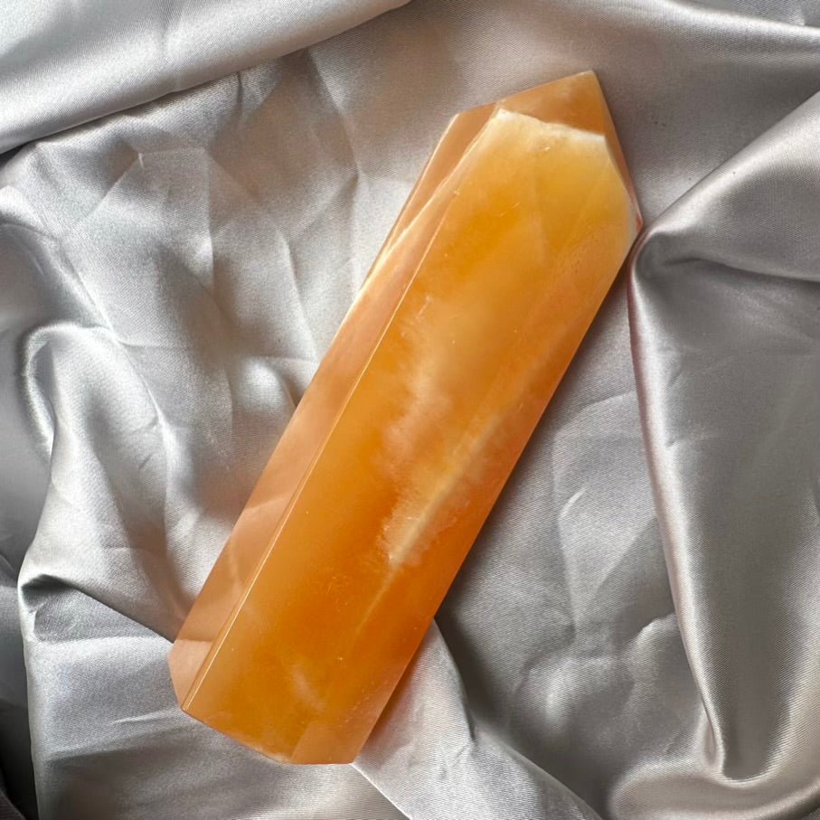 XL Orange Calcite Crystal Tower – Unique Polished Crystal Point for Energy, Creativity & Positivity - FairyGardenGlow