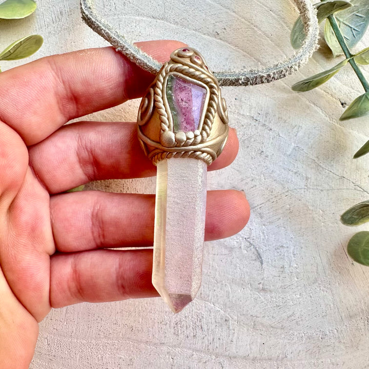 Metaphysical jewelry angel aura quartz watermelon tourmaline ruby necklace