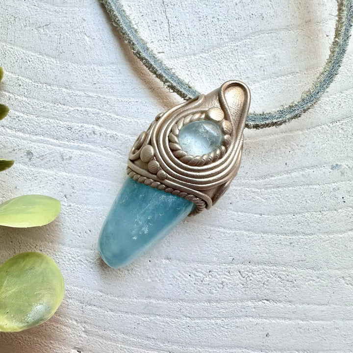rystal talisman necklace with aquamarine and blue topaz healing stones