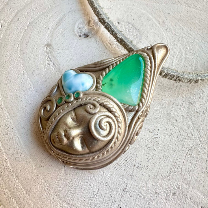 Metaphysical crystal jewelry handmade with green and blue healing crystals