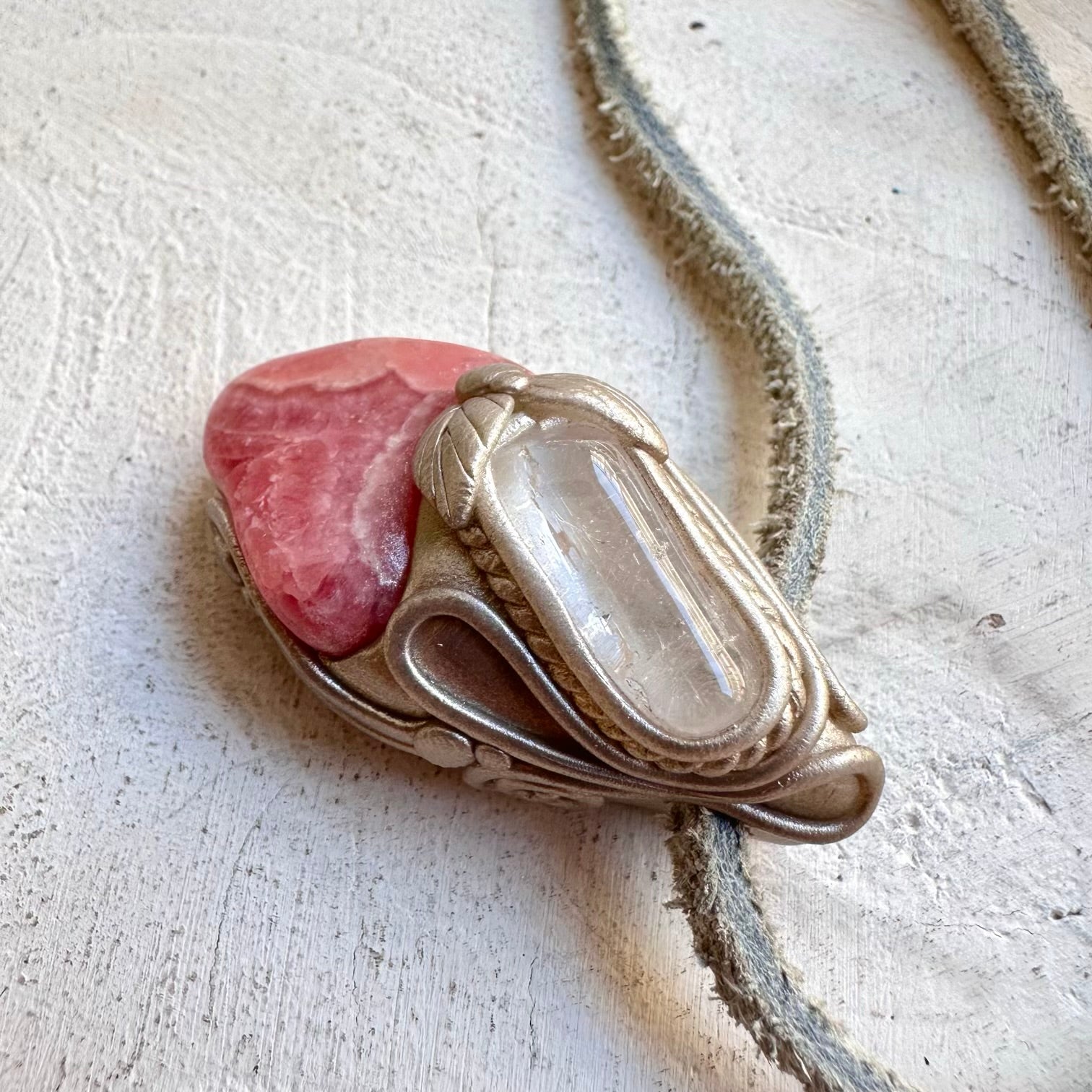 Handmade gemstone necklace danburite and rhodochrosite spiritual jewelry