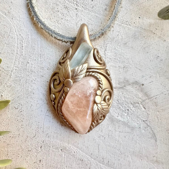 Spiritual crystal necklace boho talisman for love and emotional healing