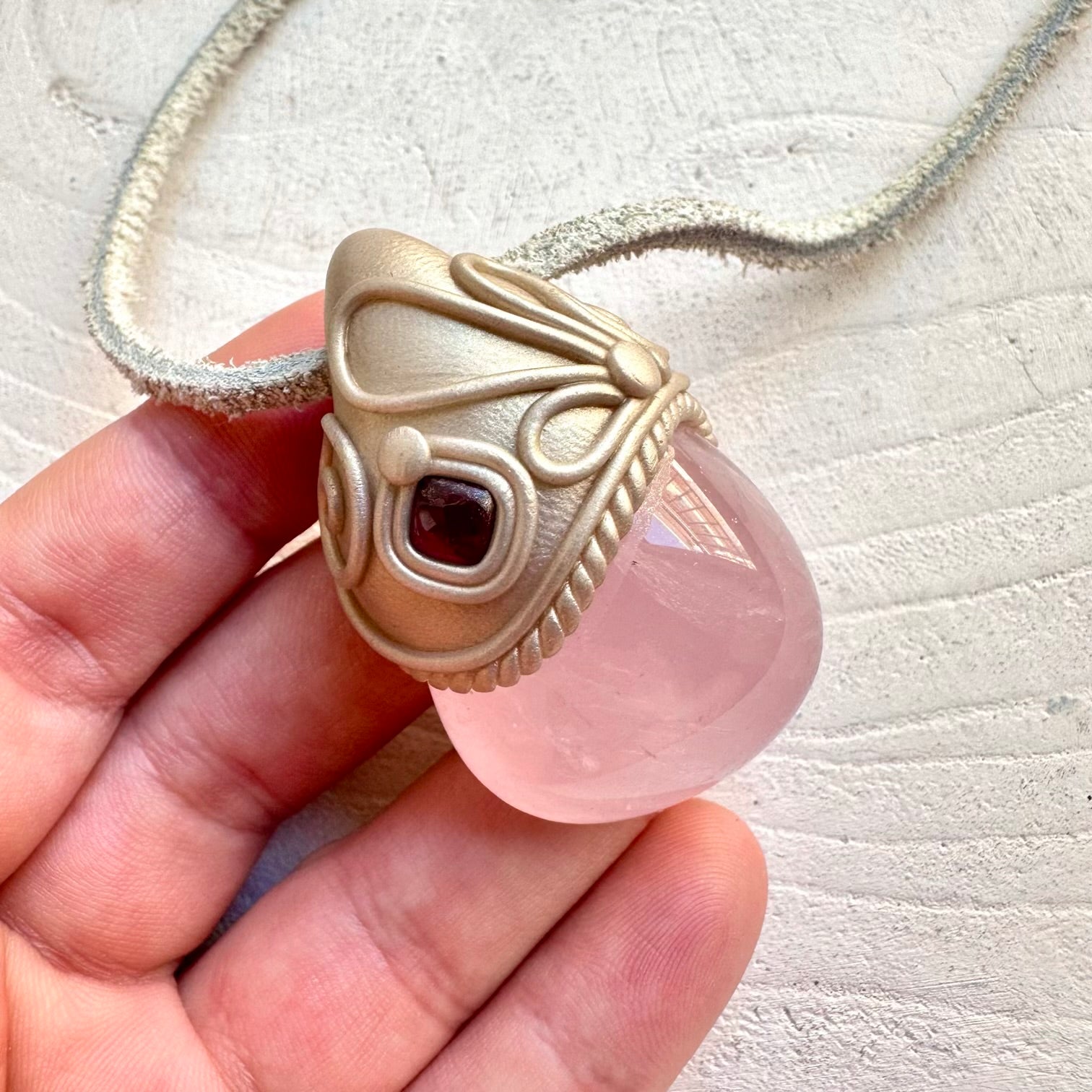 Handmade gemstone necklace rose quartz and rhodolite garnet spiritual jewelry