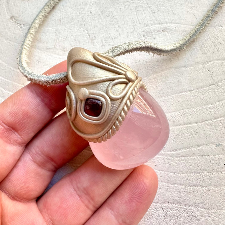 Handmade gemstone necklace rose quartz and rhodolite garnet spiritual jewelry