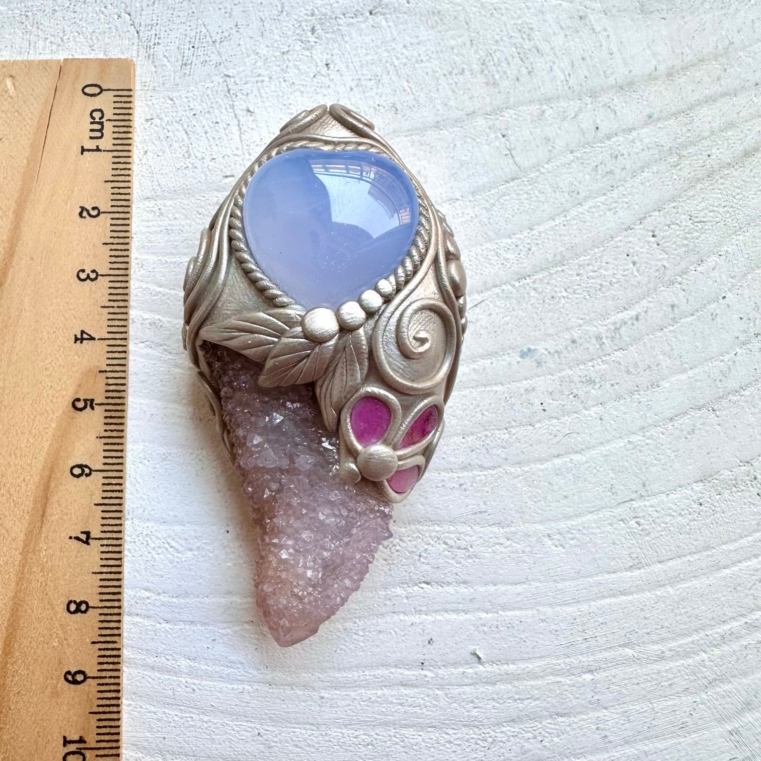 Metaphysical crystal jewelry handmade with chalcedony tourmaline and spirit quartz