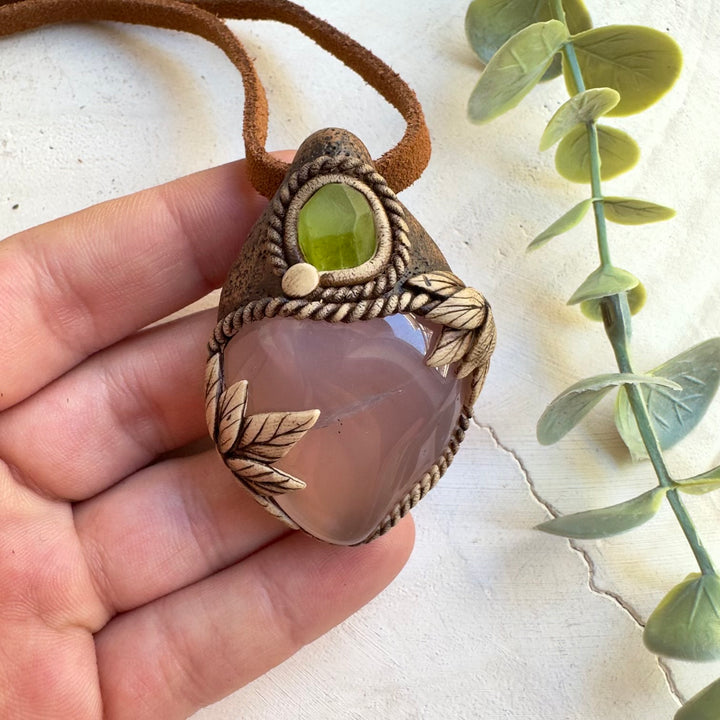 Crystal necklace with peridot and chalcedony inspired by self-love and positivity