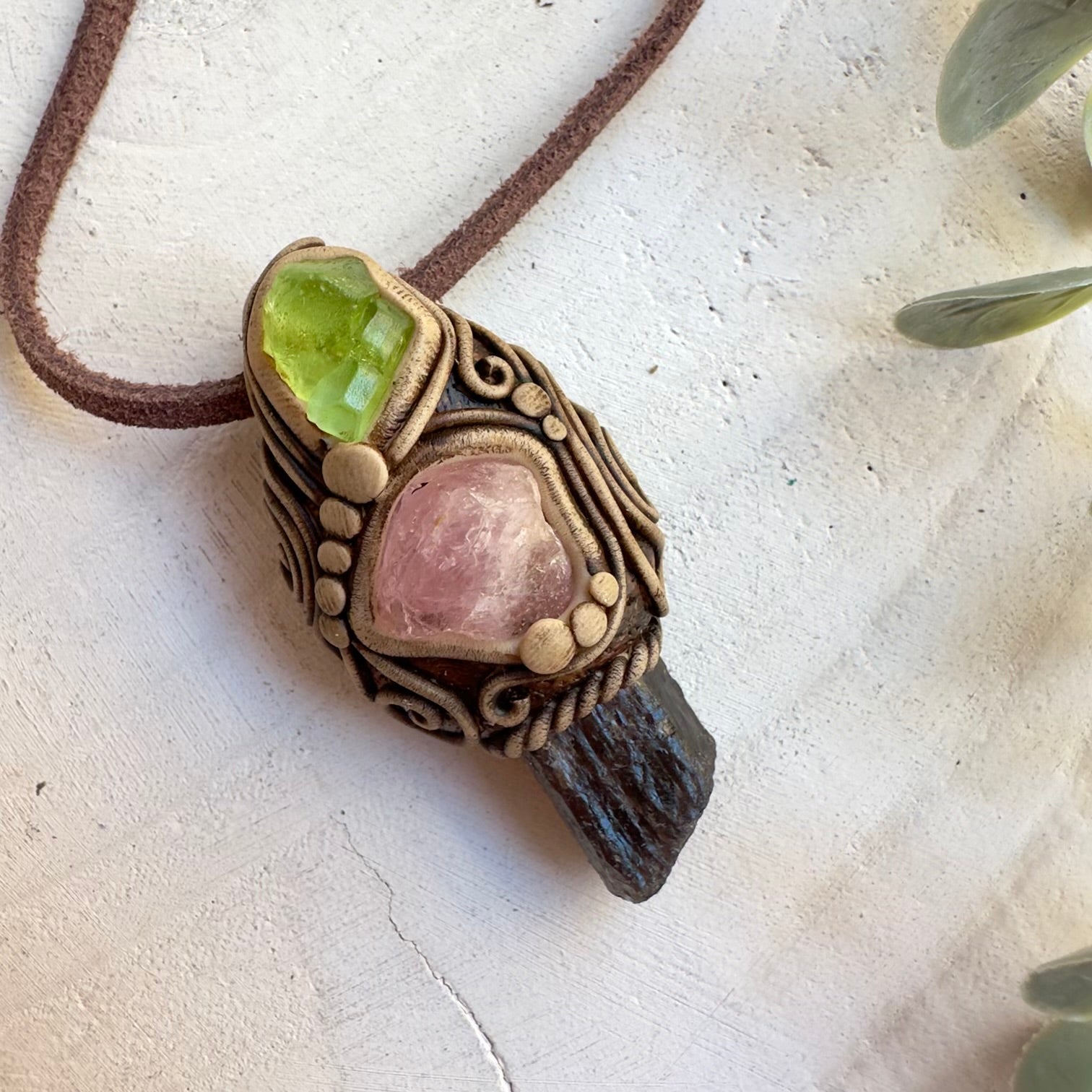 Heart healing crystal necklace with natural morganite stone
