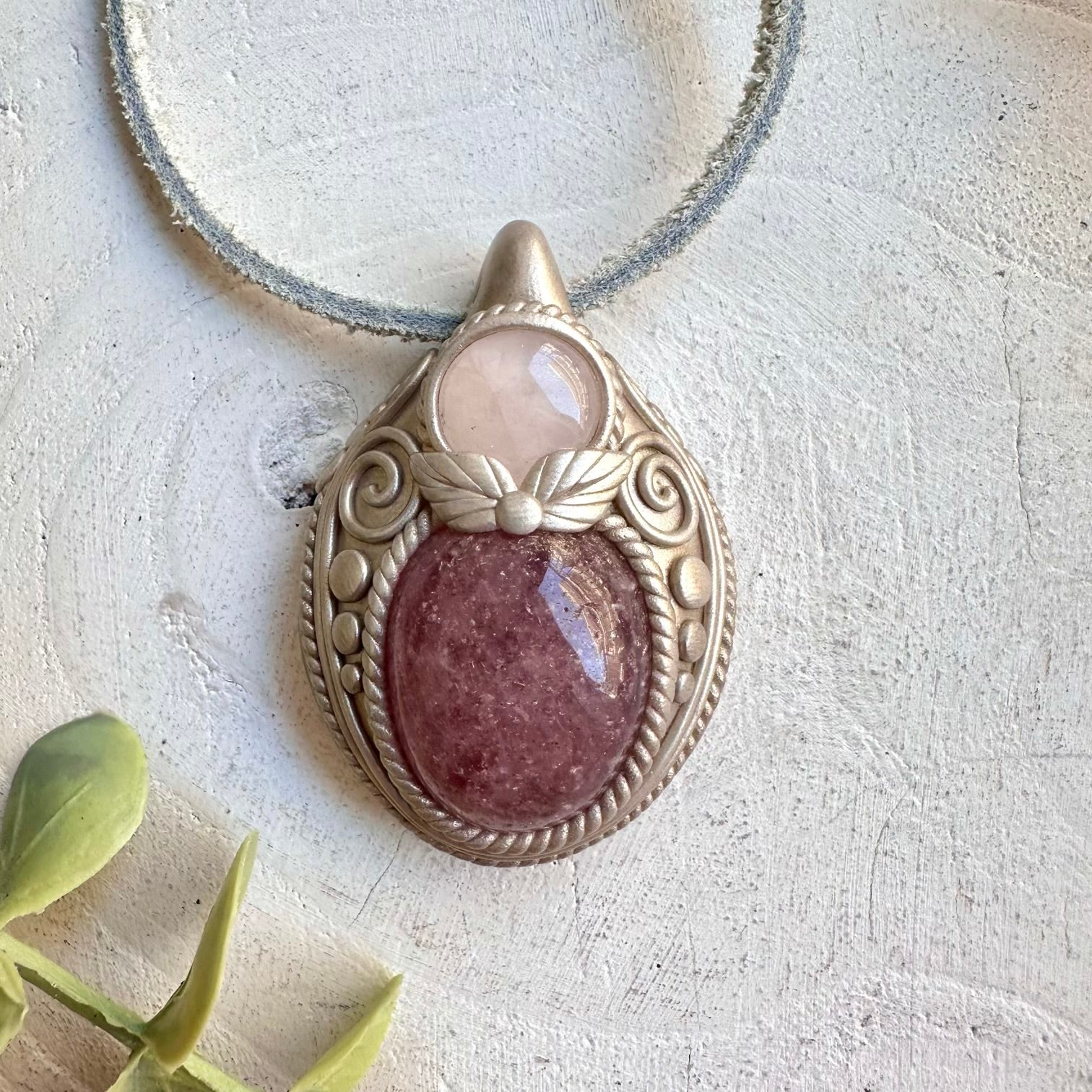 Metaphysical boho jewelry strawberry quartz rose quartz necklace