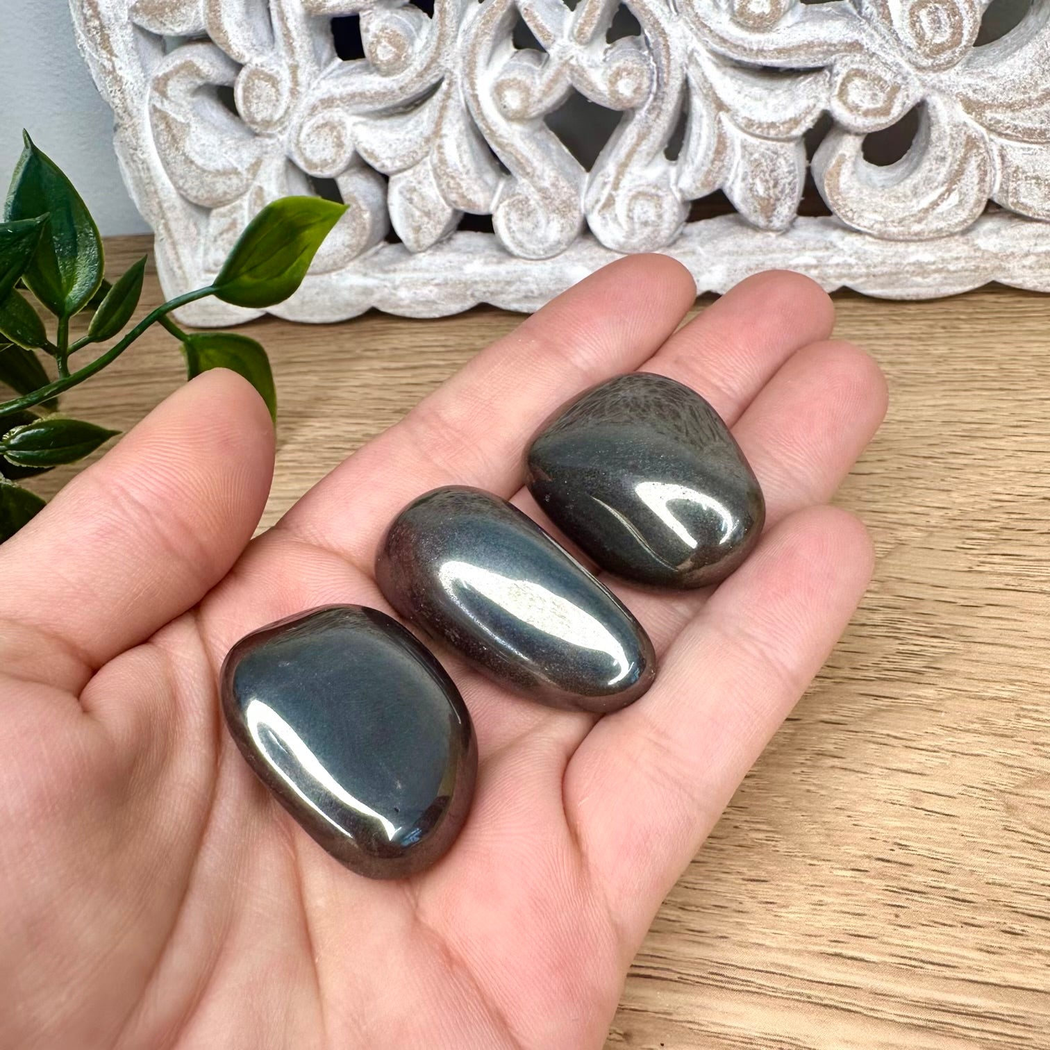 Hematite polished stone for grounding and protection