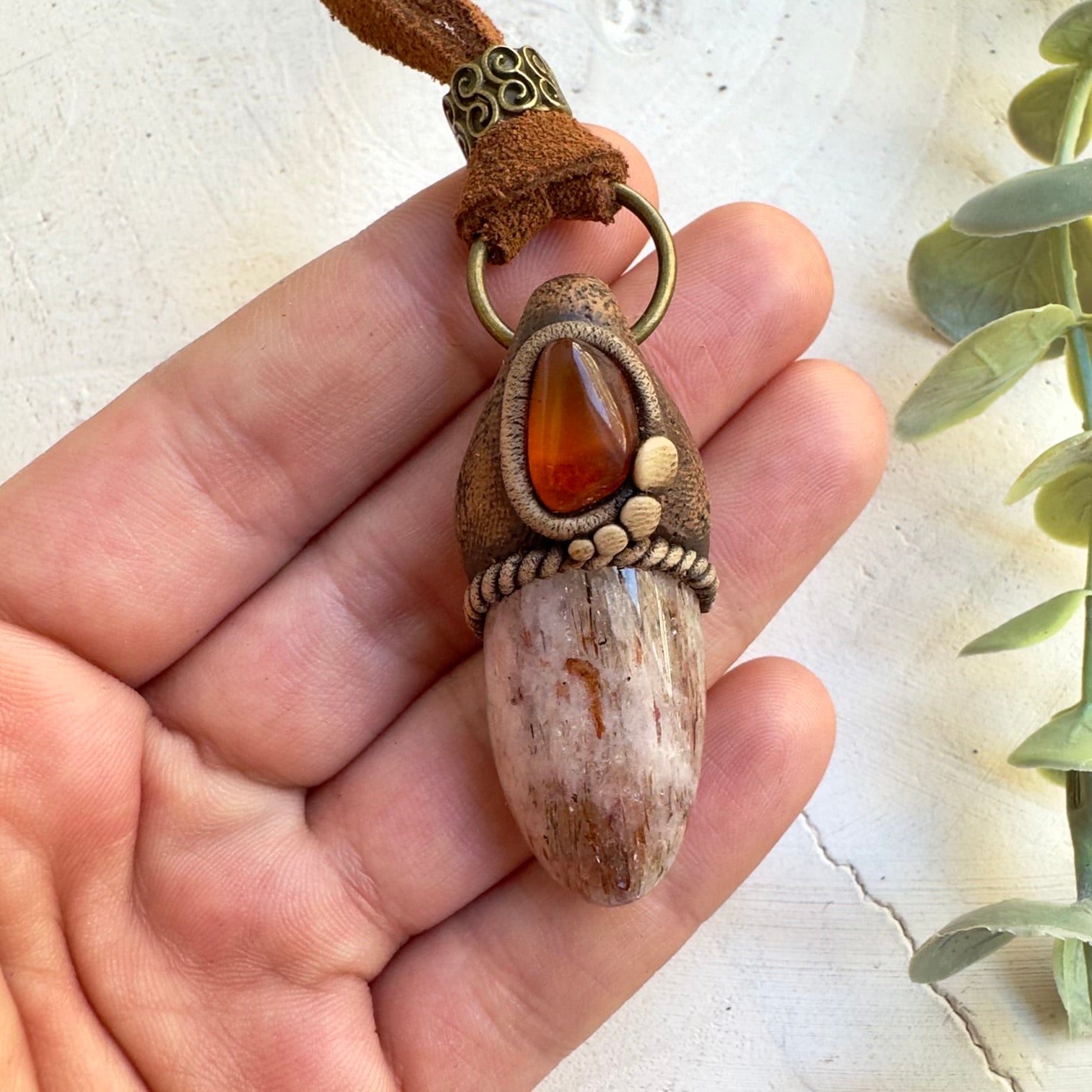 Hematite Quartz and Amber necklace handmade with natural gemstones