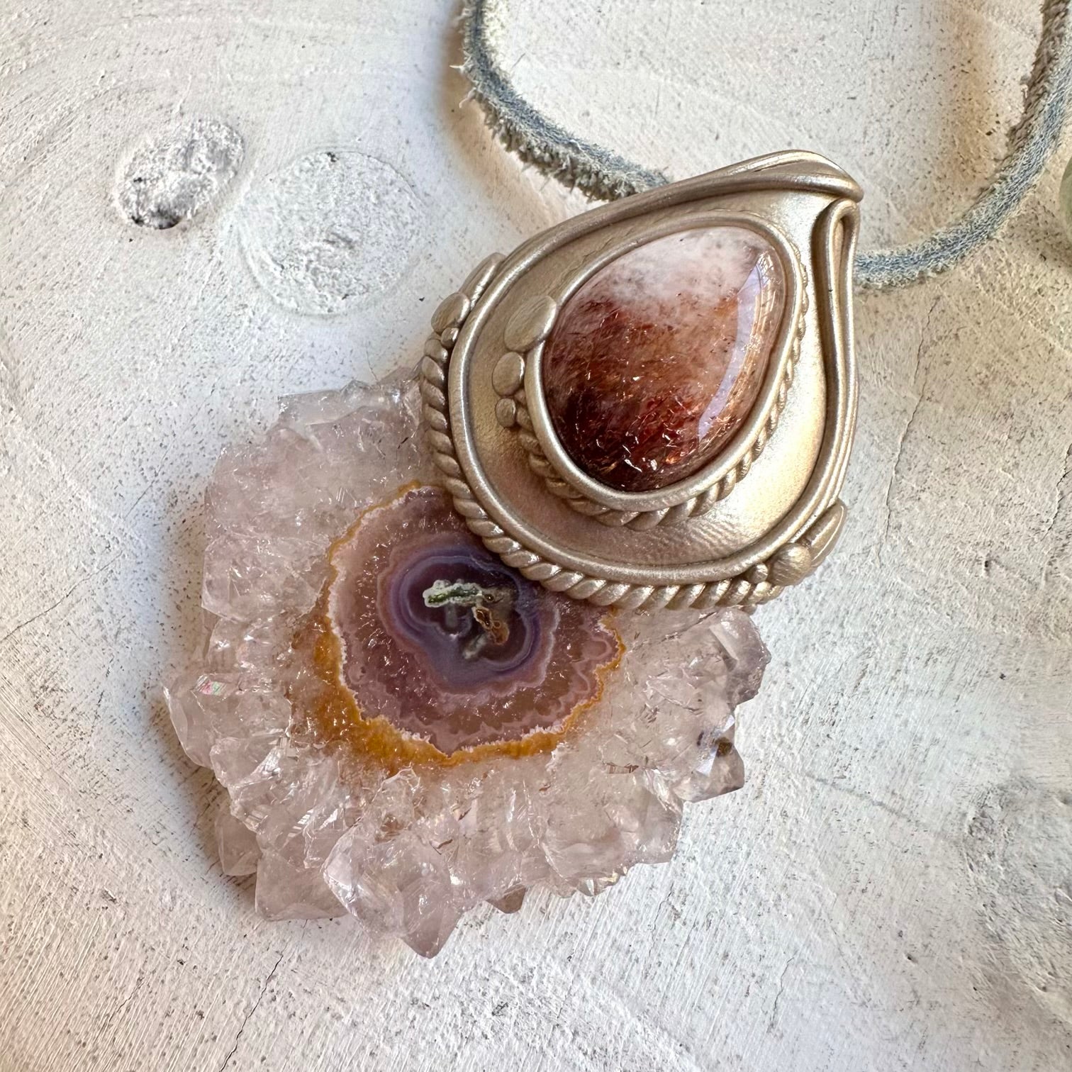 Boho jewelry protection amulet crystal necklace with grounding gemstone energy