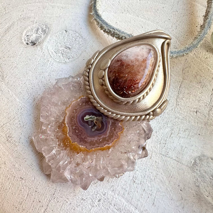 Boho jewelry protection amulet crystal necklace with grounding gemstone energy