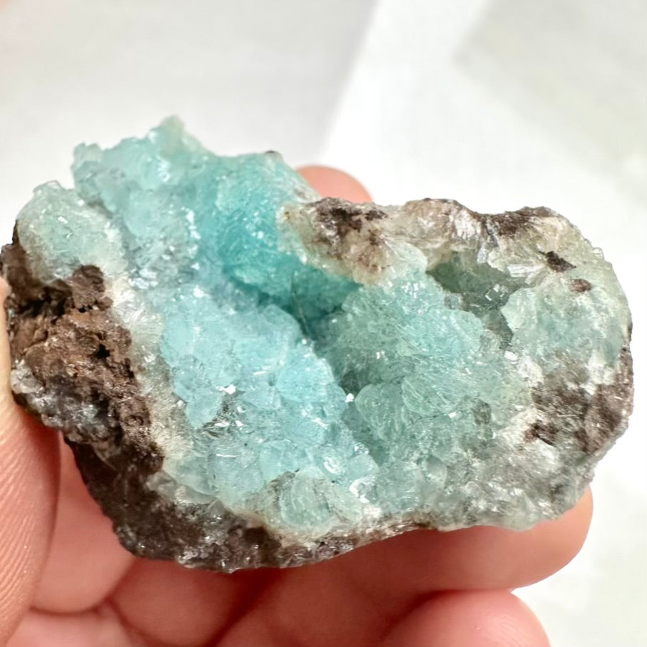 Raw Blue Hemimorphite mineral cluster with druzy crystals