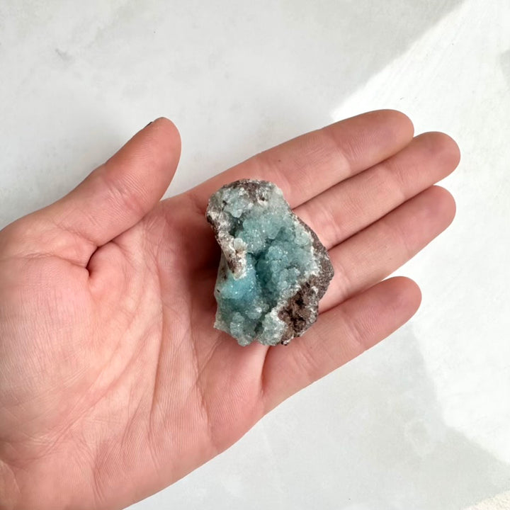 Natural raw Blue Hemimorphite crystal with sparkling texture