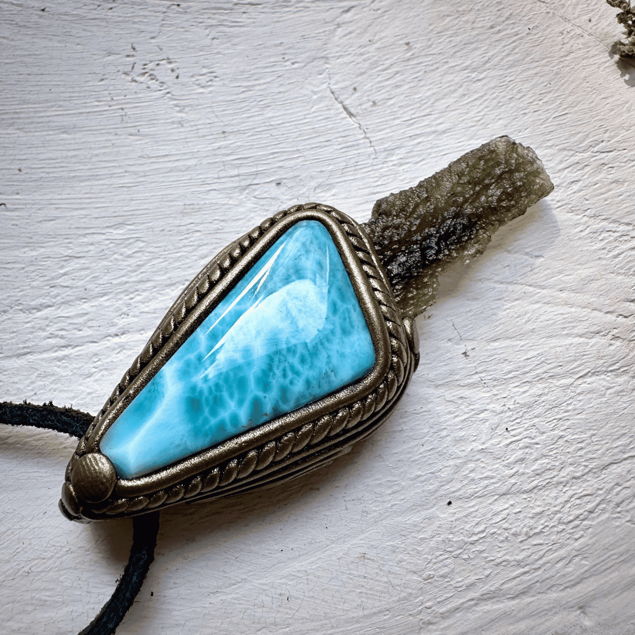 Larimar and Moldavite Pendant Necklace - FairyGardenGlow