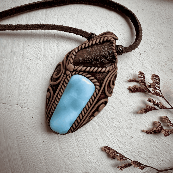 Larimar and Moldavite Pendant Necklace - FairyGardenGlow