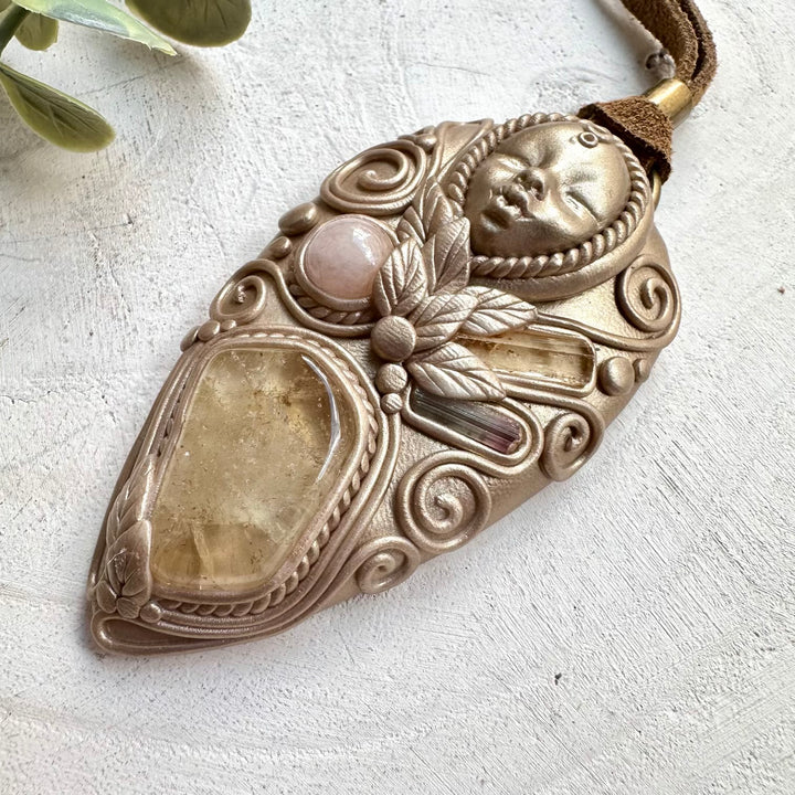 One of a kind goddess necklace with multiple gemstones