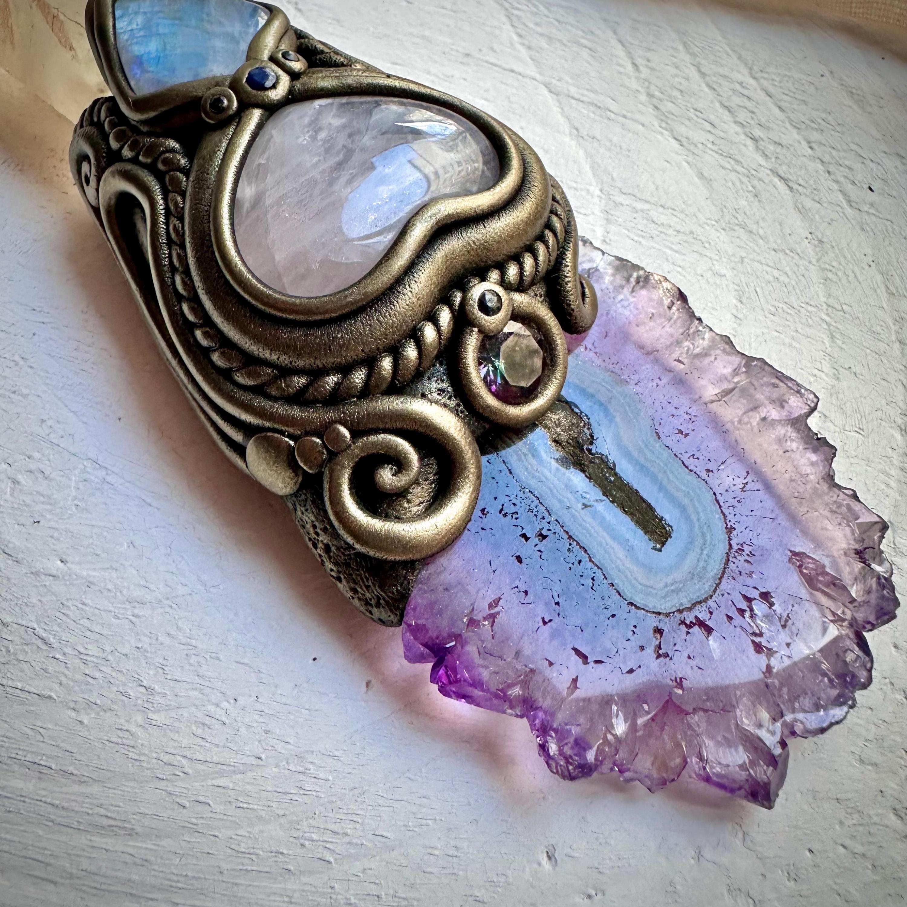 Kundalini Citrine Amethyst Stalactite Rose Quartz Heart Rainbow Moonstone Mystic Topaz Blue Sapphire Wand - FairyGardenGlow