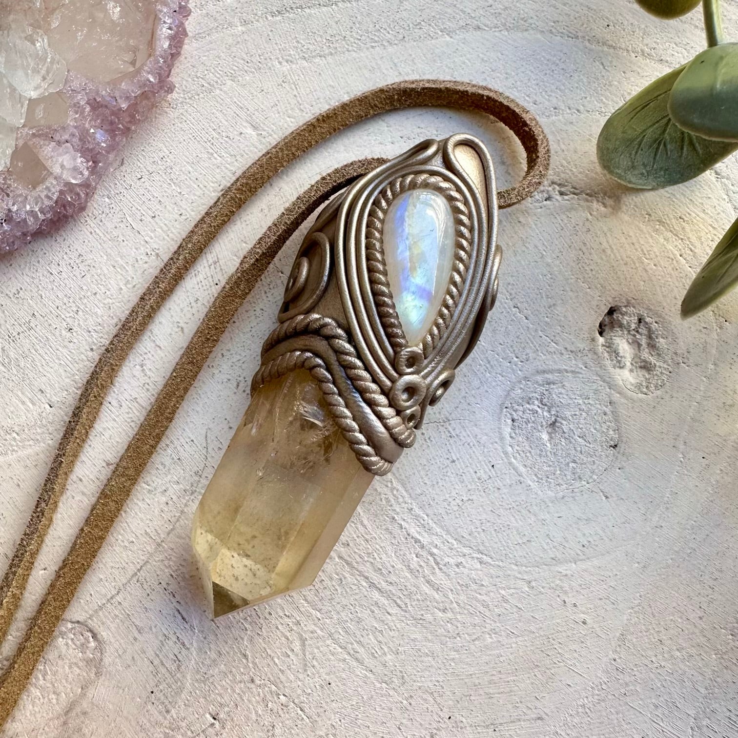 Kundalini citrine and rainbow moonstone necklace