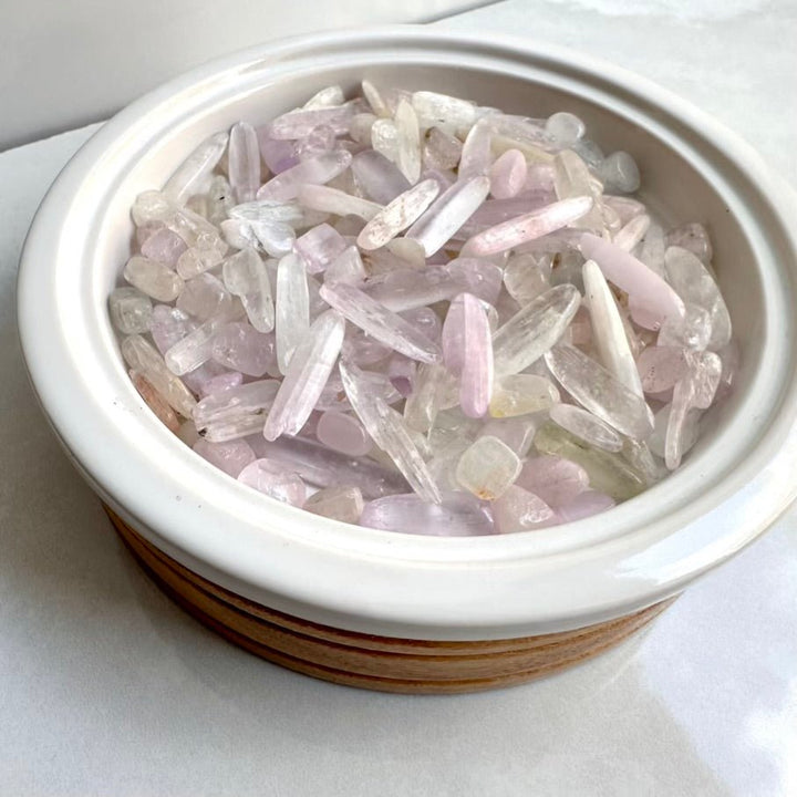 Kunzite Chips – Natural Translucent Polished Stones for Love, Calm & Jewelry Making (Small Crystal Lot) - FairyGardenGlow