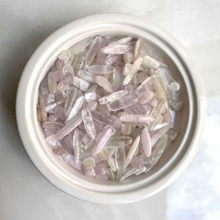Kunzite Chips – Natural Translucent Polished Stones for Love, Calm & Jewelry Making (Small Crystal Lot) - FairyGardenGlow