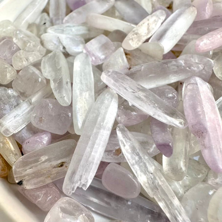 Kunzite Chips – Natural Translucent Polished Stones for Love, Calm & Jewelry Making (Small Crystal Lot) - FairyGardenGlow