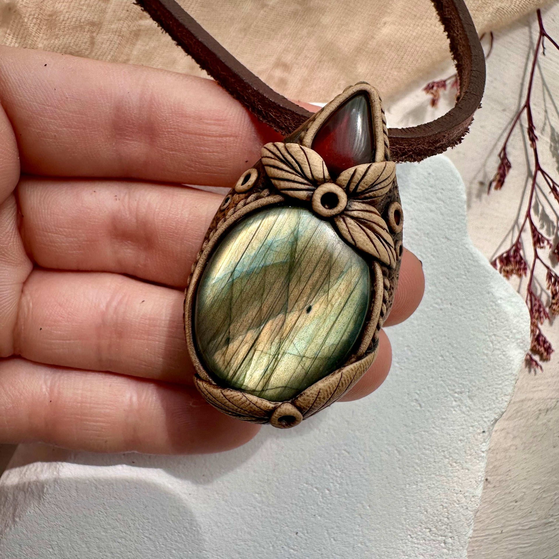 Labradorite and Amber Necklace - FairyGardenGlow