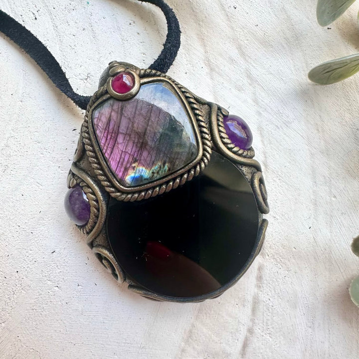 Handmade spiritual necklace with protection and intuition stones