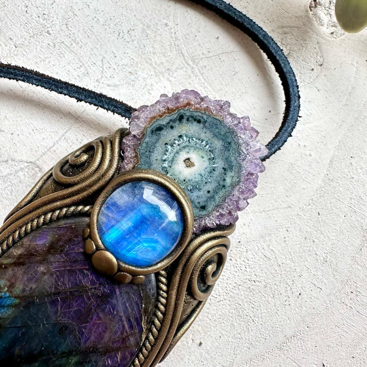 Spiritual jewelry combining labradorite moonstone and amethyst