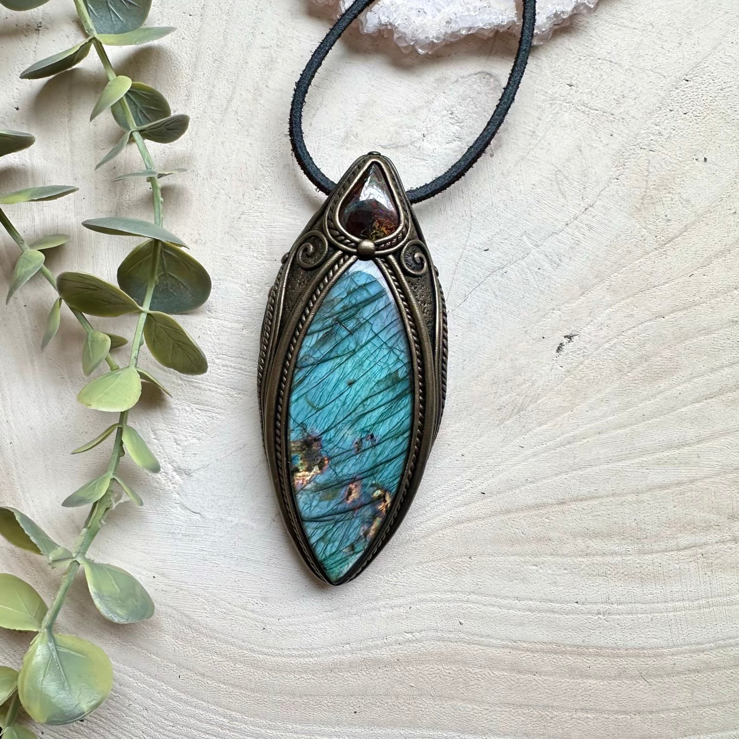 Unique labradorite crystal pendant necklace