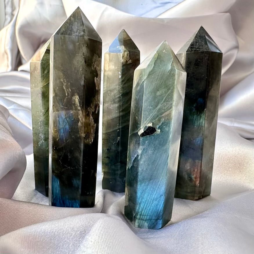 Labradorite Tower – Medium Polished Crystal Point for Protection, Intuition & Transformation - FairyGardenGlow