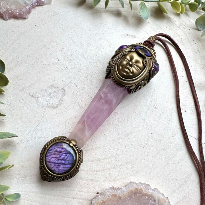 Boho crystal necklace with purple labradorite and amethyst