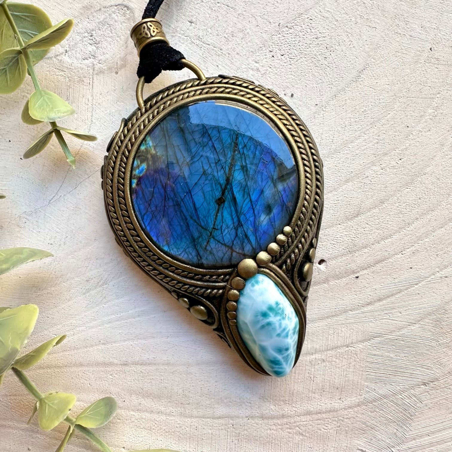 Spiritual jewelry combining labradorite and larimar
