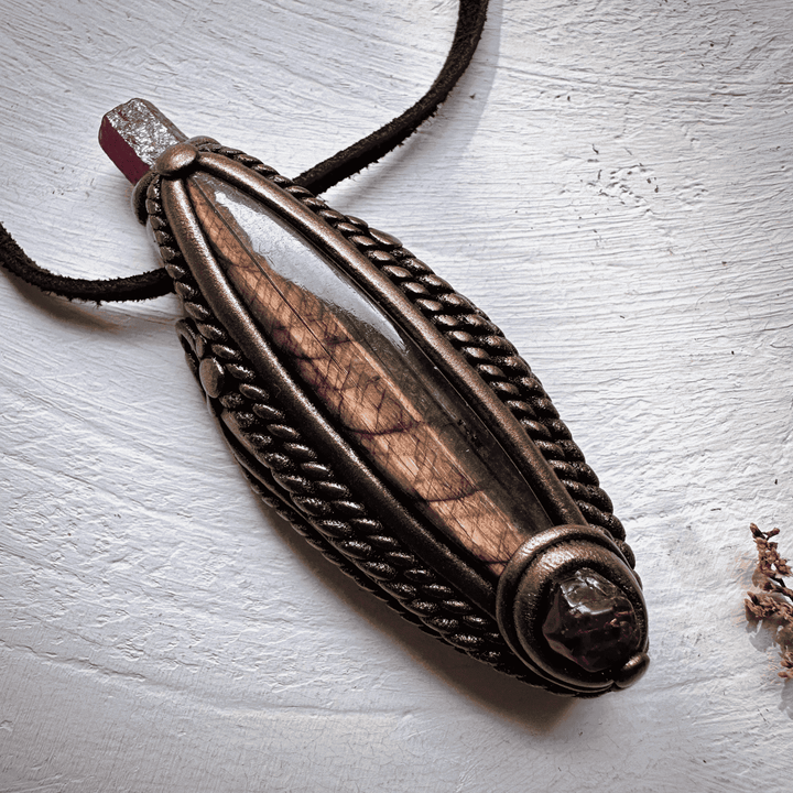 Labradorite Hessonite Garnet and Ruby Necklace - FairyGardenGlow
