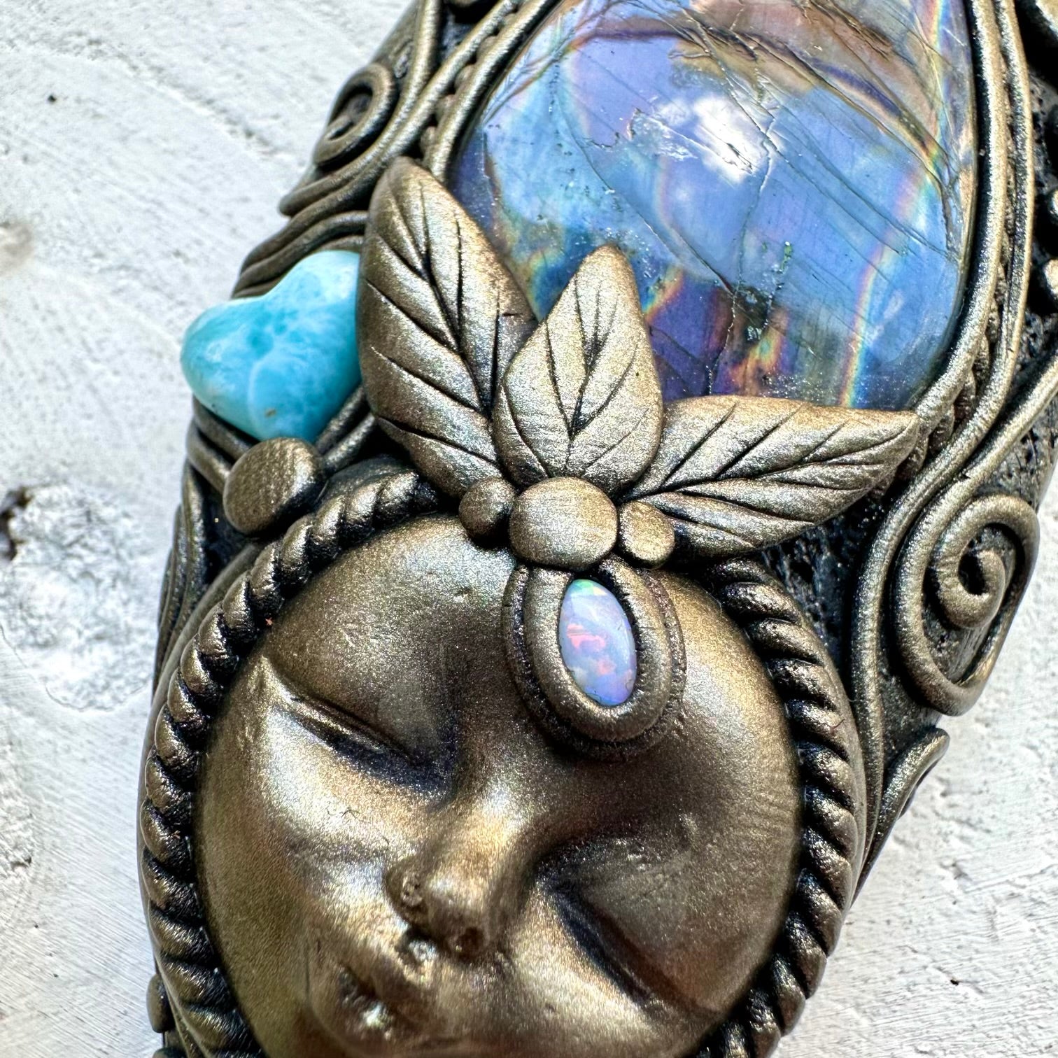 One of a kind goddess necklace with larimar heart and opal