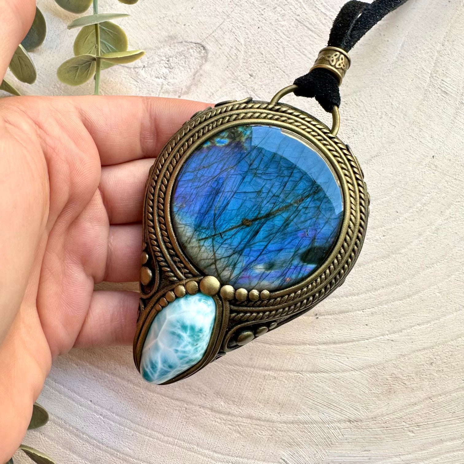 Labradorite and larimar pendant necklace handmade crystal jewelry