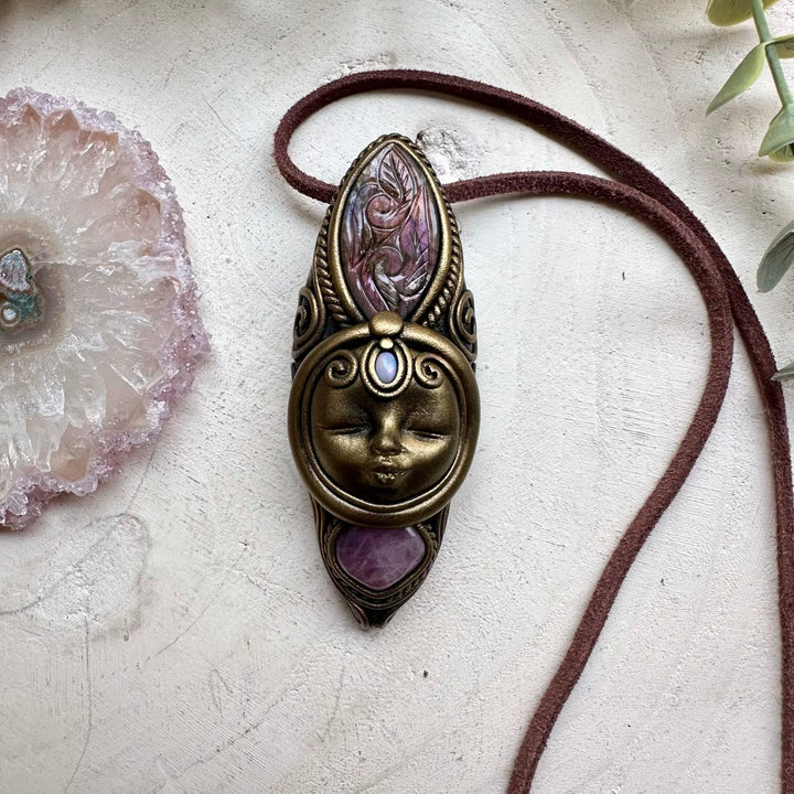 Curved labradorite lavender quartz and opal goddess necklace