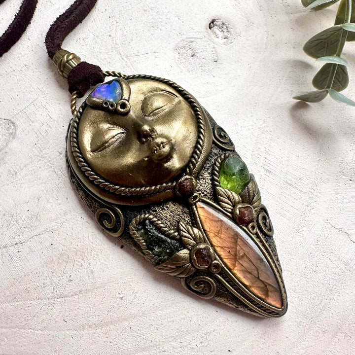 Handmade goddess necklace with raw Ethiopian Opal and healing crystals
