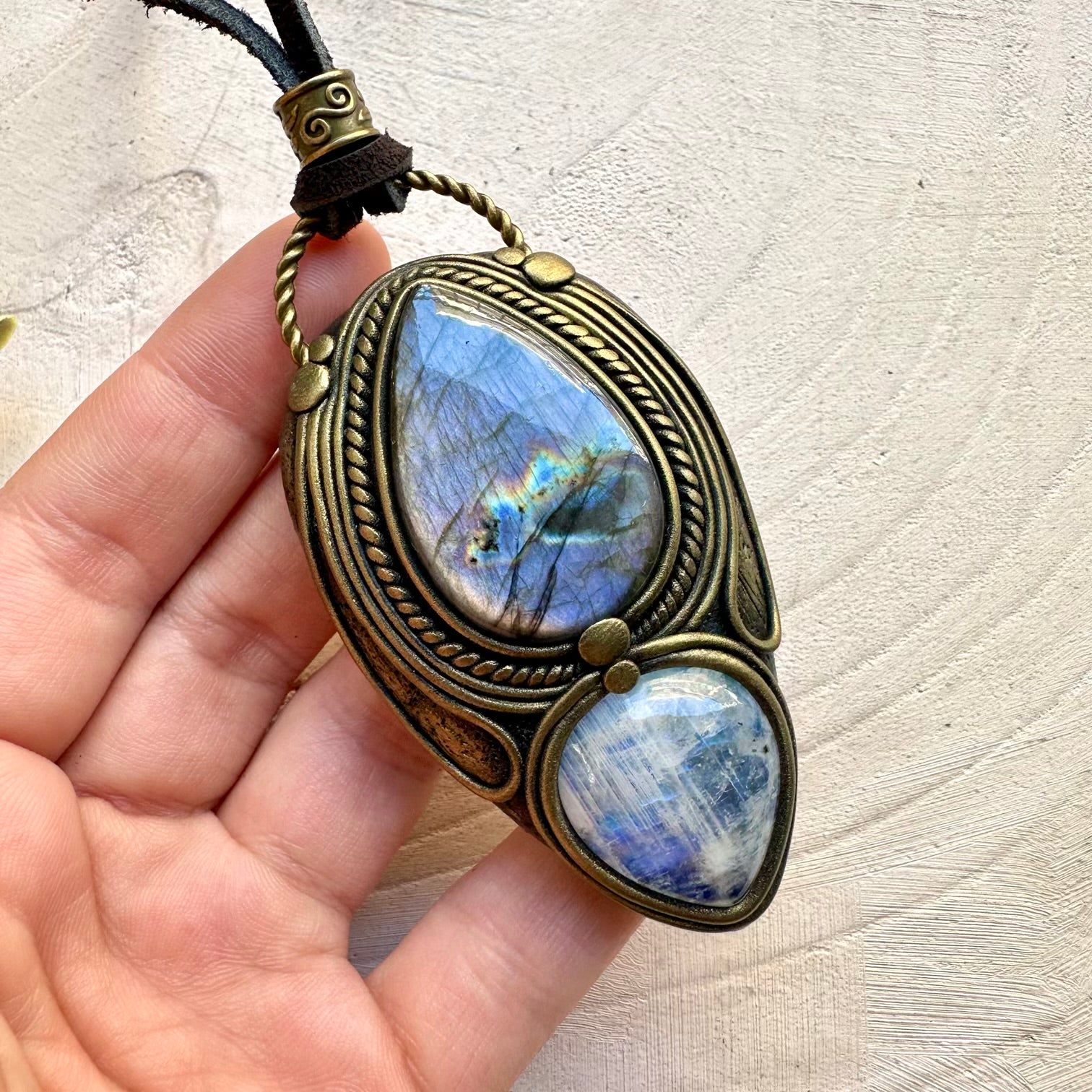 Labradorite and moonstone necklace handmade crystal jewelry